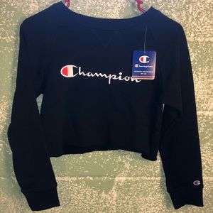 Champion Women's Black Cropped Logo Sweatshirt